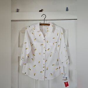 NWT Emily Daniels White Shirt with Fun Pineapple Print PS